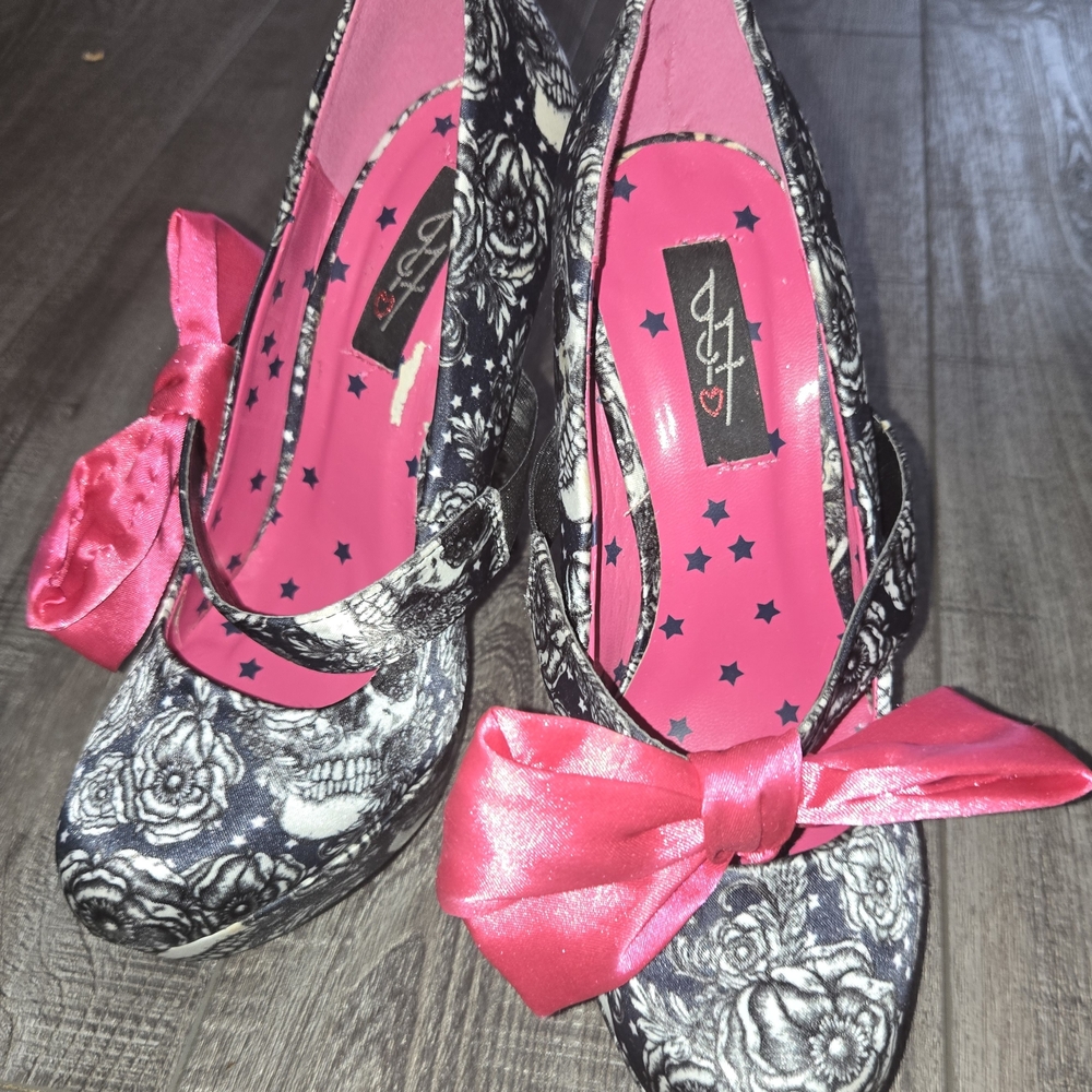 Metal Mulisha Black and Pink Floral Heels